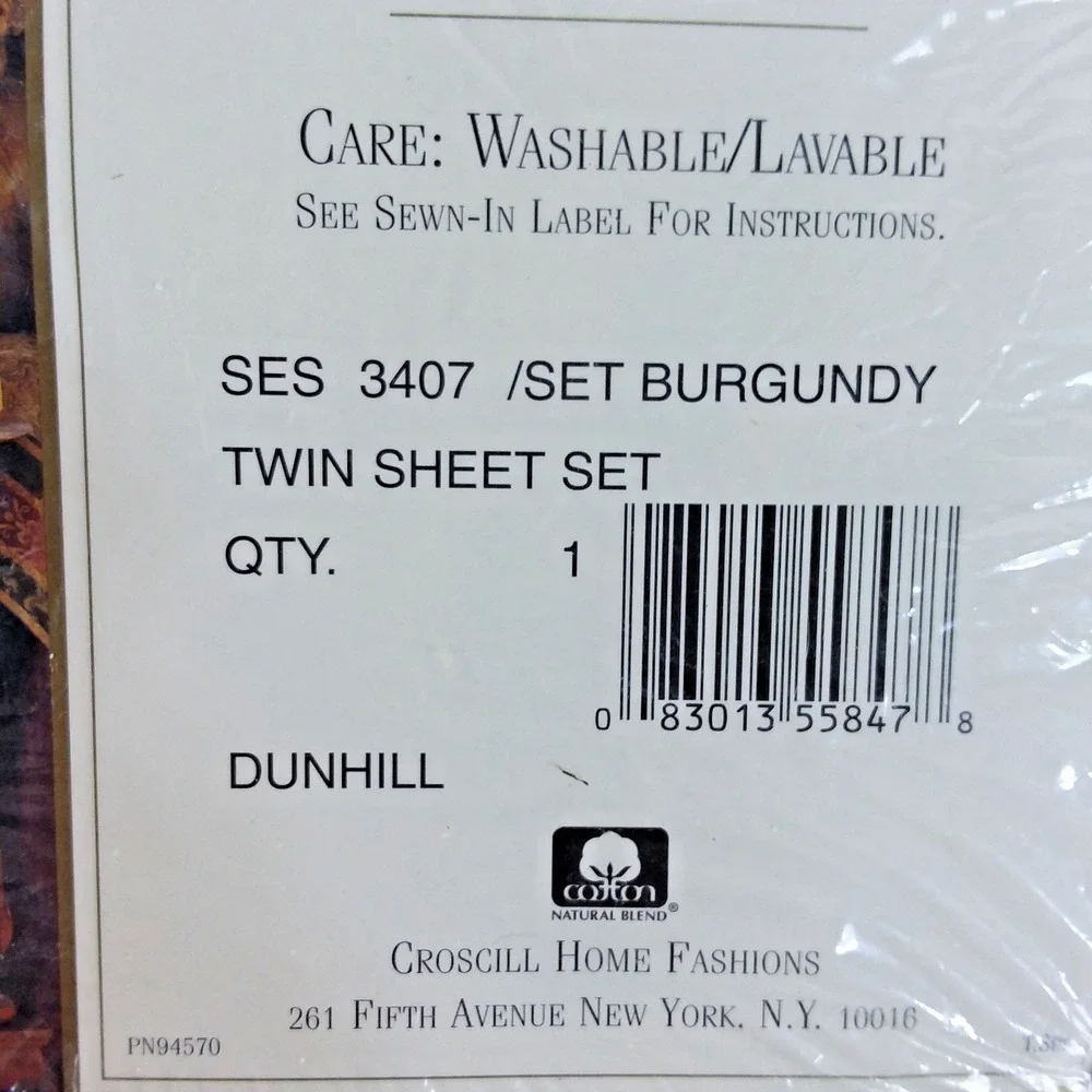 Croscill Dunhill Twin‎ Sheet Set 200 Luxury Percale USA Green Gold Burgundy NOS